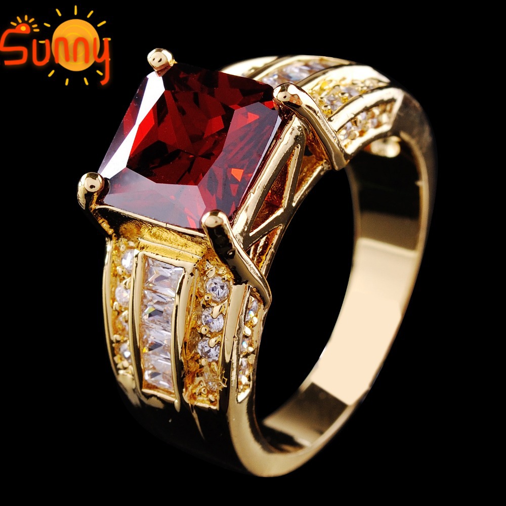      ť    10KT ο    1  /Luxury Jewelry Square Ruby Topaz Cubic Zircon Stone Men&s 10KT Yellow Gold Filled Ring Gift